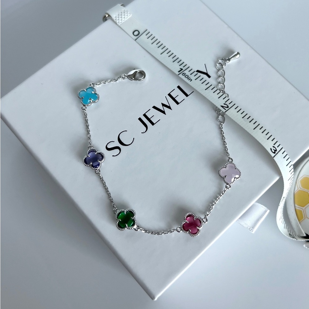 Clover Bracelet 14k Gold Filled Silver Color Luxury Jewelry - Picture 2 of 6